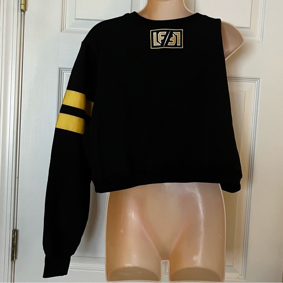LF Black Yellow Sleeveless Oversized Cropped Sweatshirt Small - Picture 3 of 12